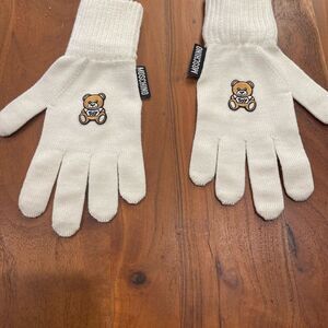 Moschino women Cream Teddy Bear Gloves